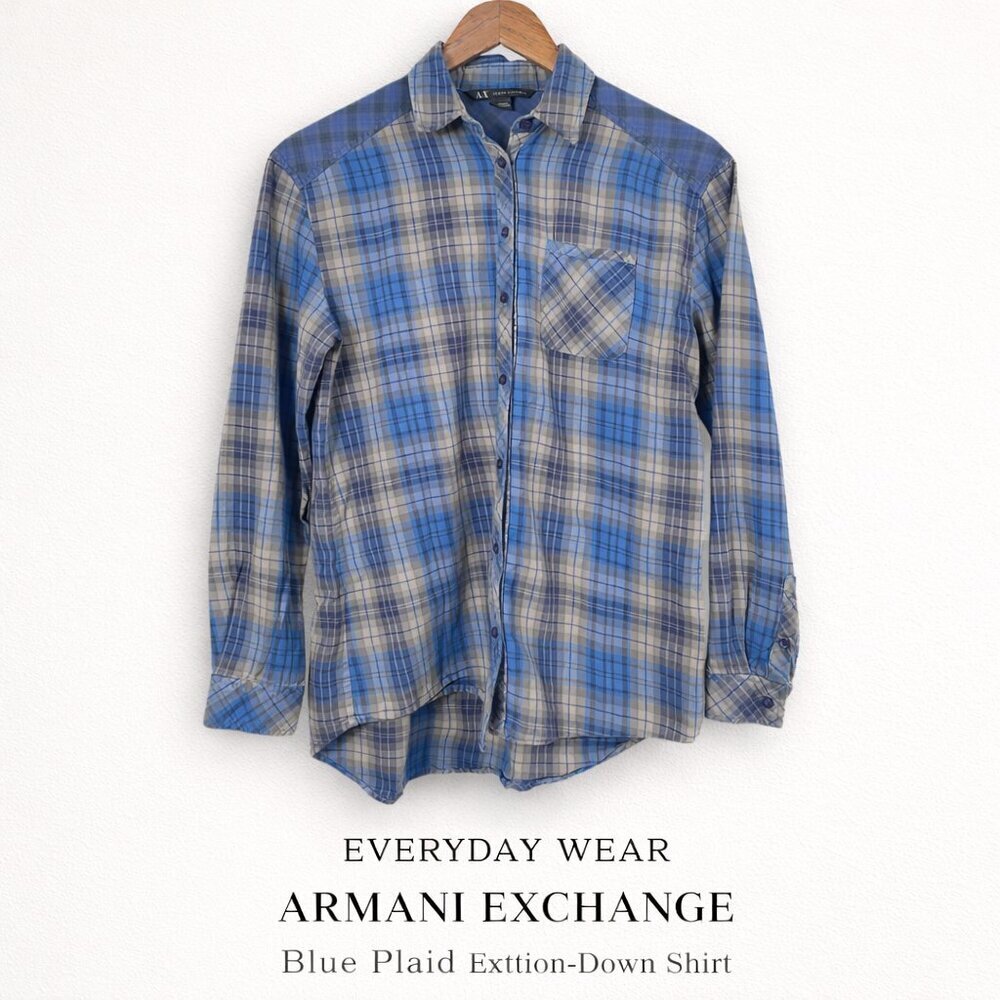 Armani Exchange Blue Plaid Button Down Shirt Women’s Small Cotton